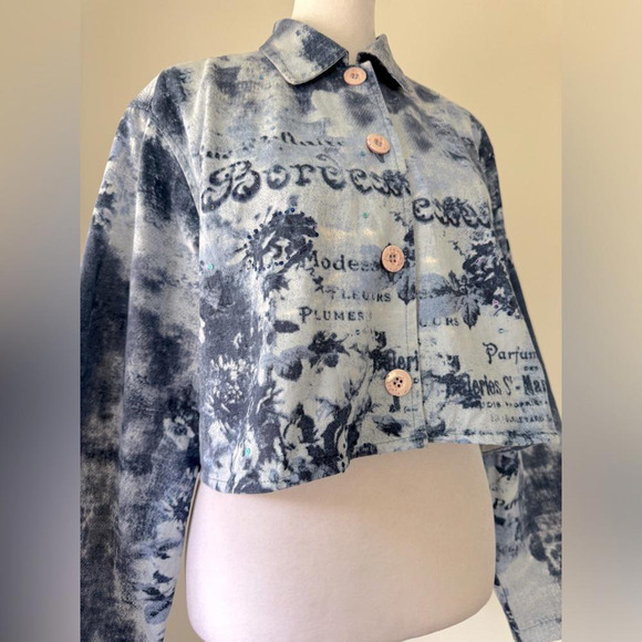 Vintage Y2K Keren Hart Relaxed Fit Cropped Denim Jacket - Picture 1 of 8